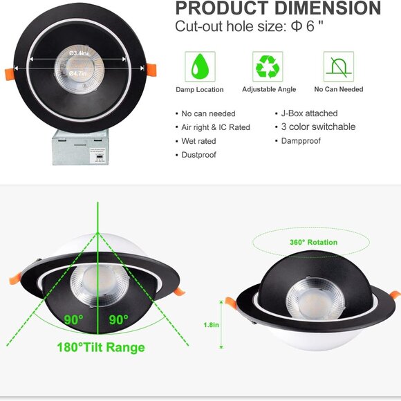 Recessed LED Gimbal Light‎ 6 inch Pack of 6 - Picture 3 of 7